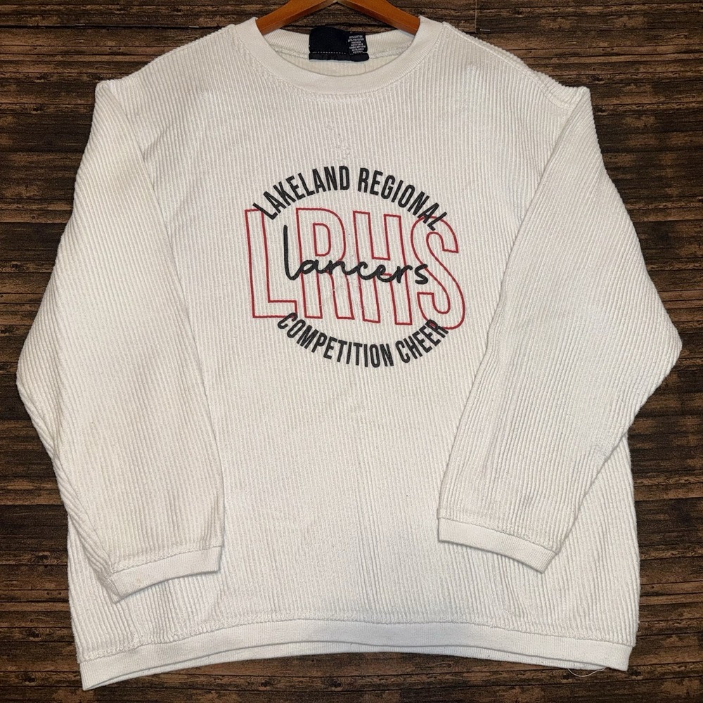 Pennant Waffle Knit White Sweatshirt Lakeland Regional Competition Cheer Sz XL